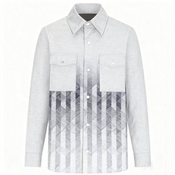 Men's Light Gray Long-Sleeve Shirt with Gradient Geometric Print