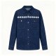 Men's Navy Denim Long-Sleeve Shirt with White Daisy Embroidery