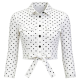 White & Black Polka Dot Cropped Tie-Waist Shirt