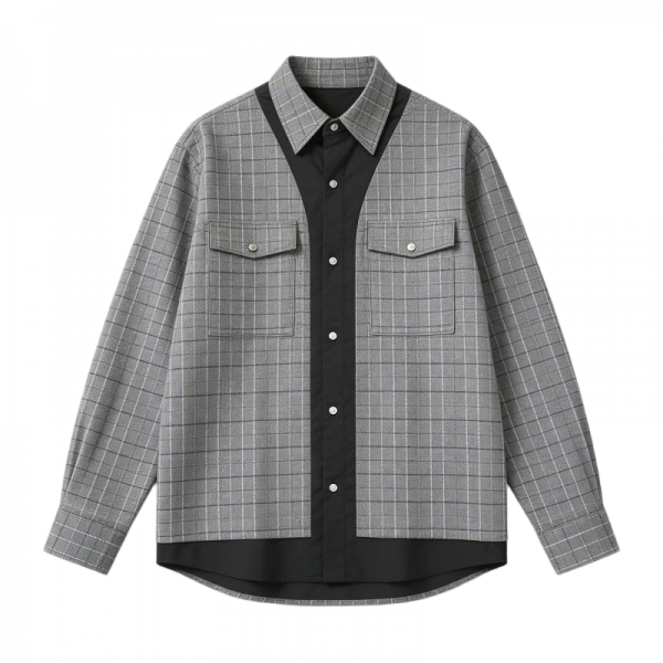 Gray Plaid & Black Contrast Shirt
